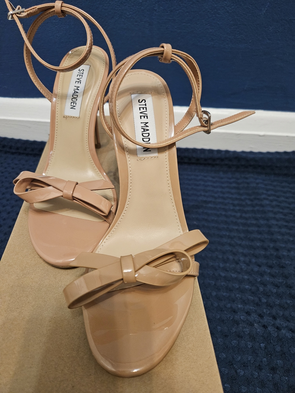 Steve Madden Patent Nude Bow Ankle-Strap Heels